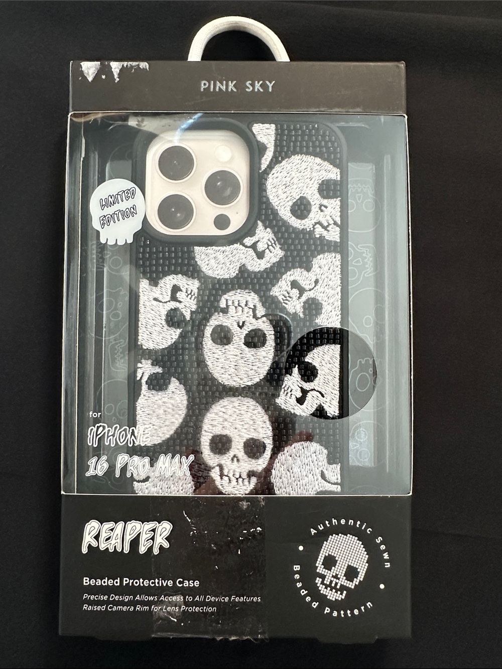 Pink Sky NWT limited edition Reaper skull themed iPhone 16 Pro Max case in box